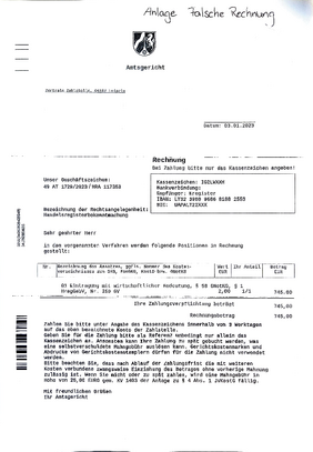 Beispiel für gefälschte Rechnung vom Handelsregister